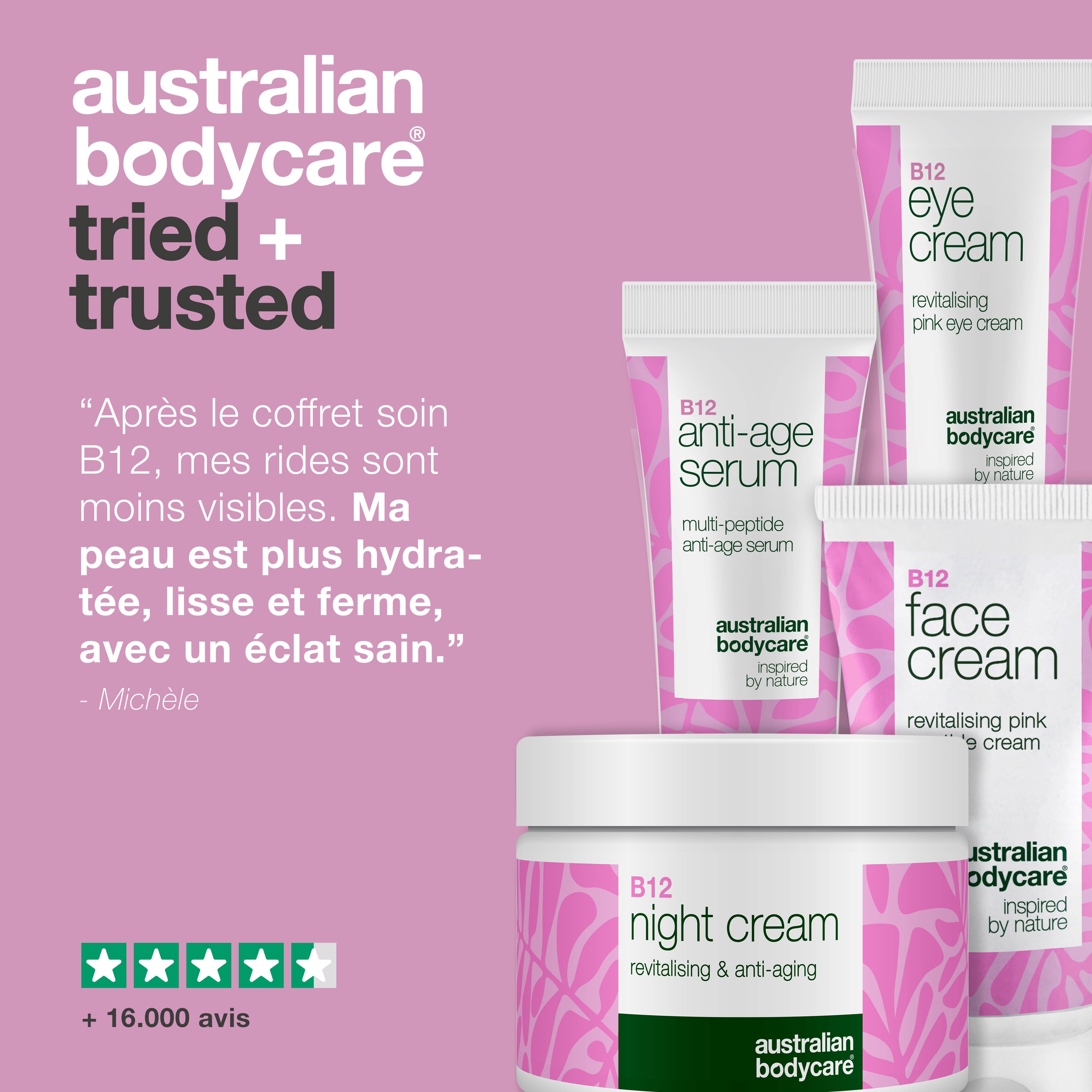 Coffret Soin B12 – Réduisez les Rides, Obtenez de l’Éclat — 4 produits avec B12 pour un effet anti-âge. Pour une peau jeune et ferme.
