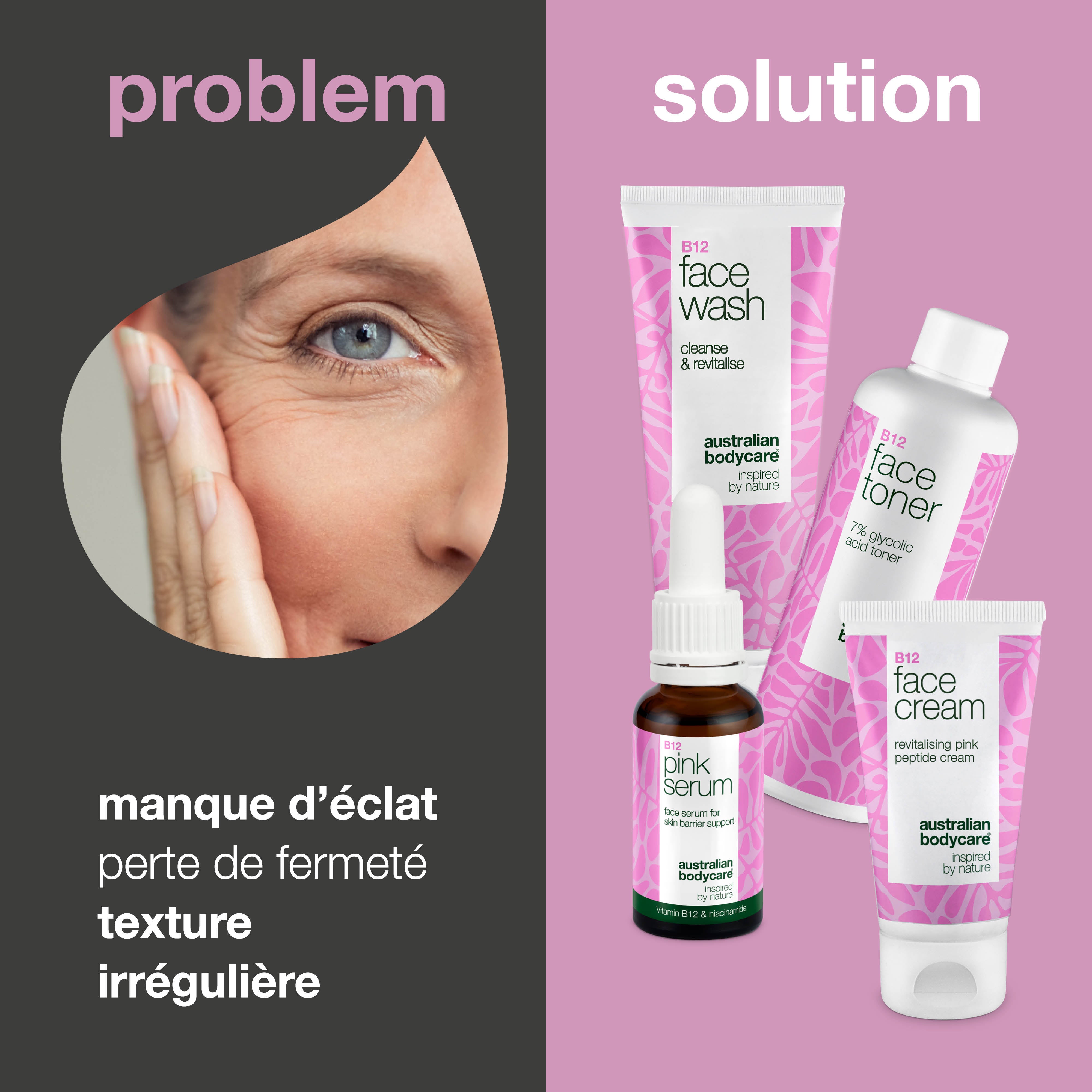 Soins complets de la peau B12 – Revitalisez votre peau pendant la ménopause – Revitalisez la peau ménopausée avec notre ensemble B12, en restaurant l'hydratation et l'élasticité.