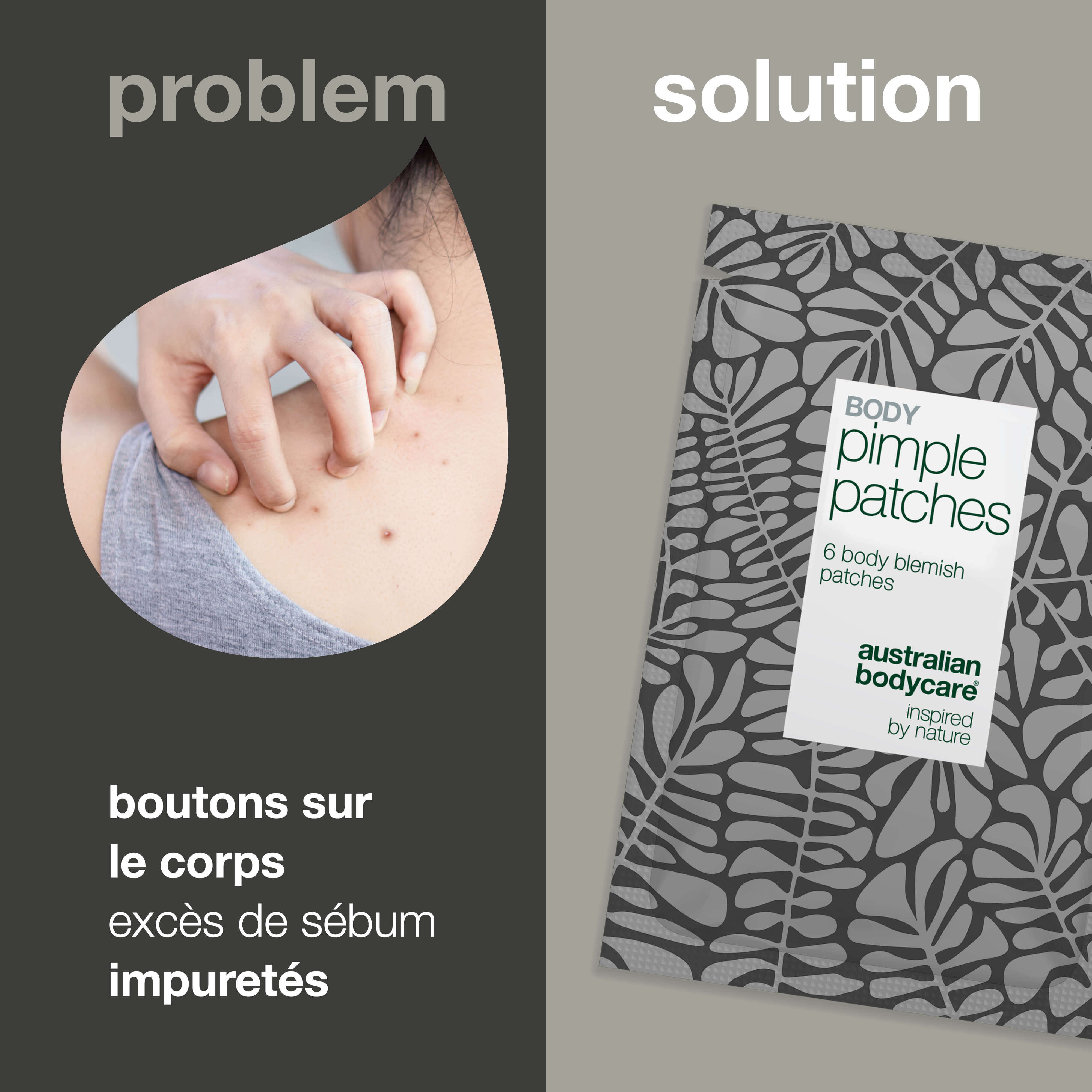 Body Pimple Patches – Patchs anti-boutons pour le corps — Éliminez boutons et impuretés sur le dos et le torse. Absorbe l’excès de sébum et protège la peau des bactéries.