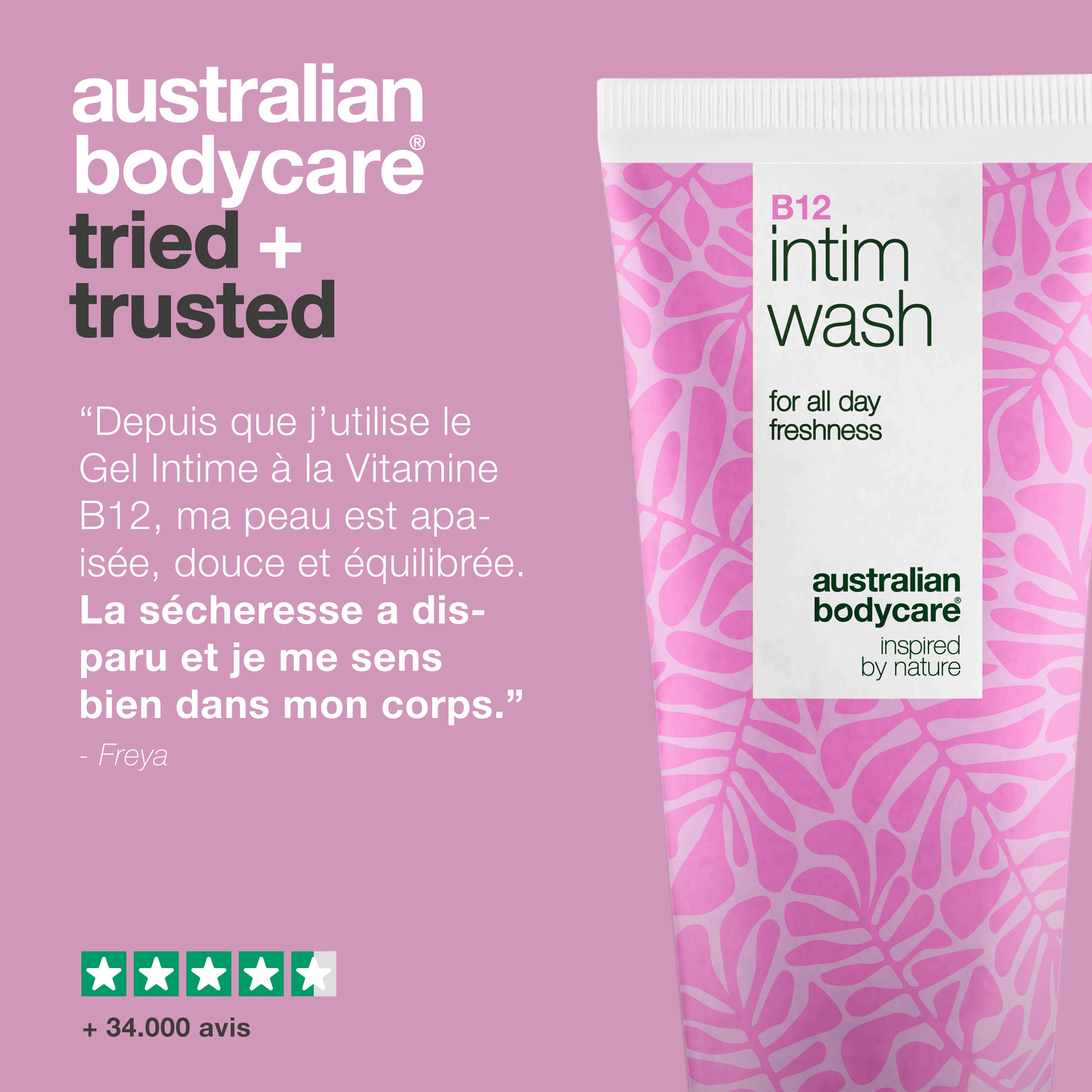 Gel intime contre la sécheresse, l'irritation et l'inconfort. Avec vitamine B12, glycérine hydratante et agents lavants d’origine végétale.