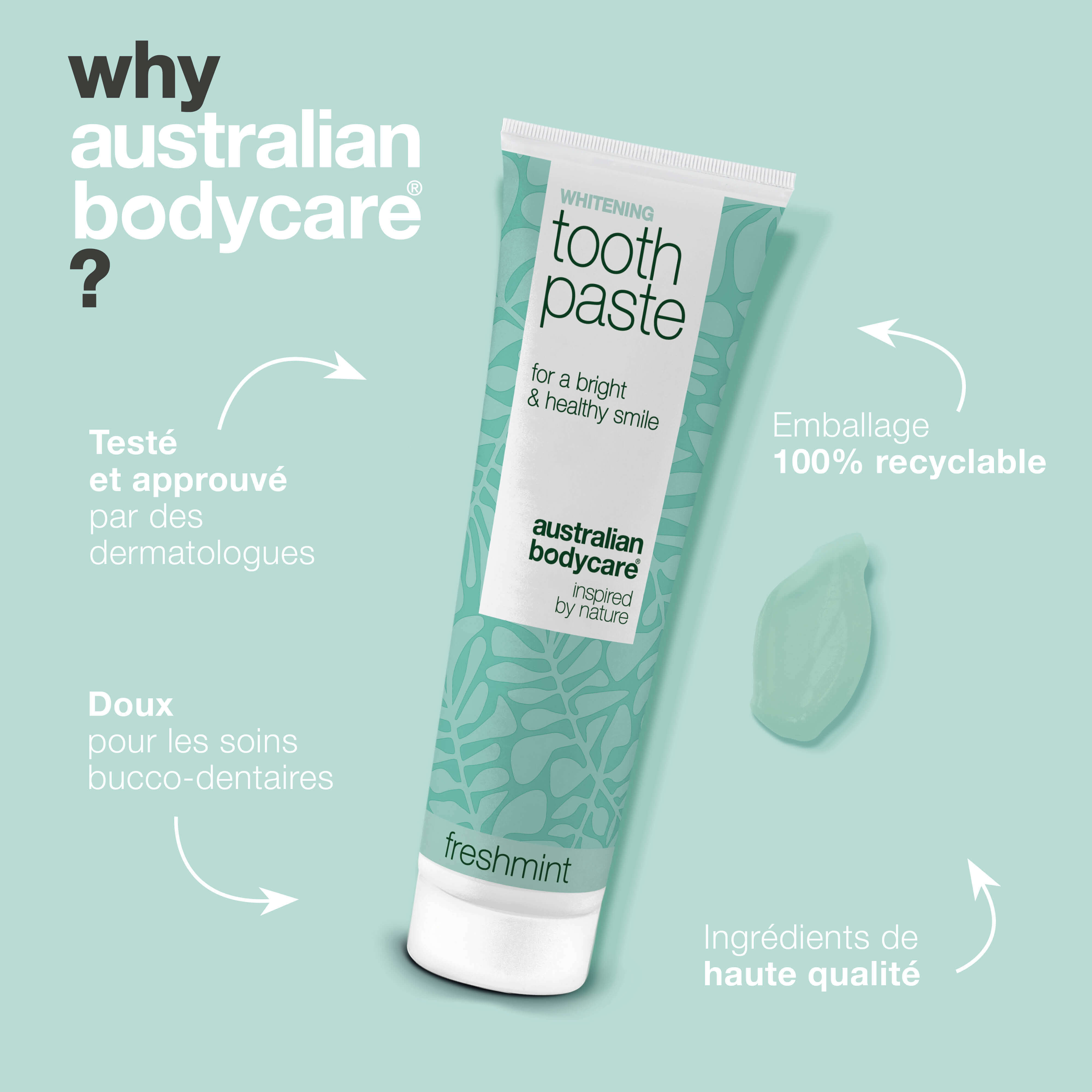 Dentifrice Blanchissant – Élimine les taches et blanchit les dents — Dentifrice blanchissant qui lutte contre les dents jaunes et protège l’émail. Avec silice hydratée, alumine et menthol pour une haleine fraîche.