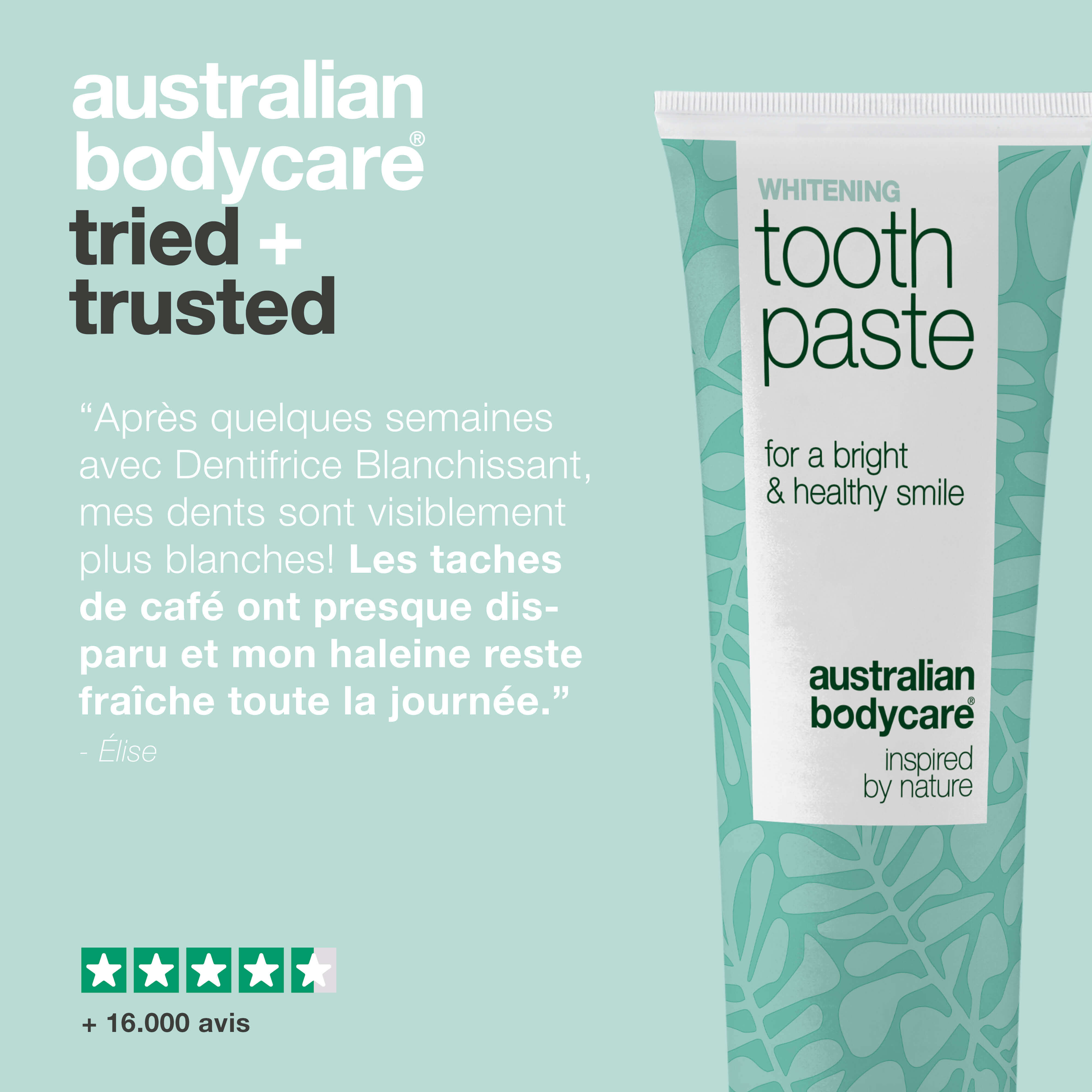 Dentifrice Blanchissant – Élimine les taches et blanchit les dents — Dentifrice blanchissant qui lutte contre les dents jaunes et protège l’émail. Avec silice hydratée, alumine et menthol pour une haleine fraîche.