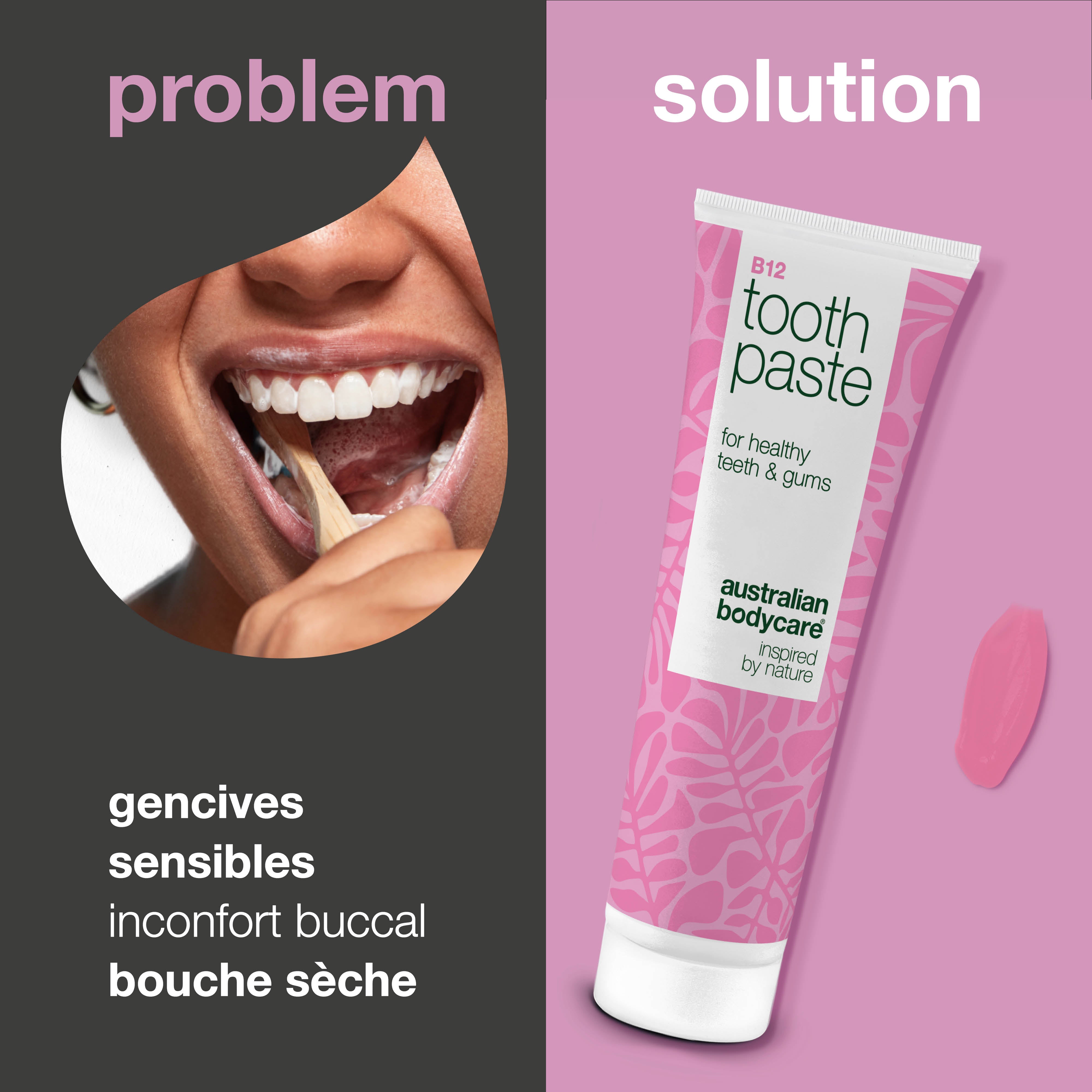 Dentifrice Vitamine B12 soulage la bouche sèche et apaise les gencives. Rafraîchit durablement. Avec B12, fluorure, zinc, citron et menthe poivrée.