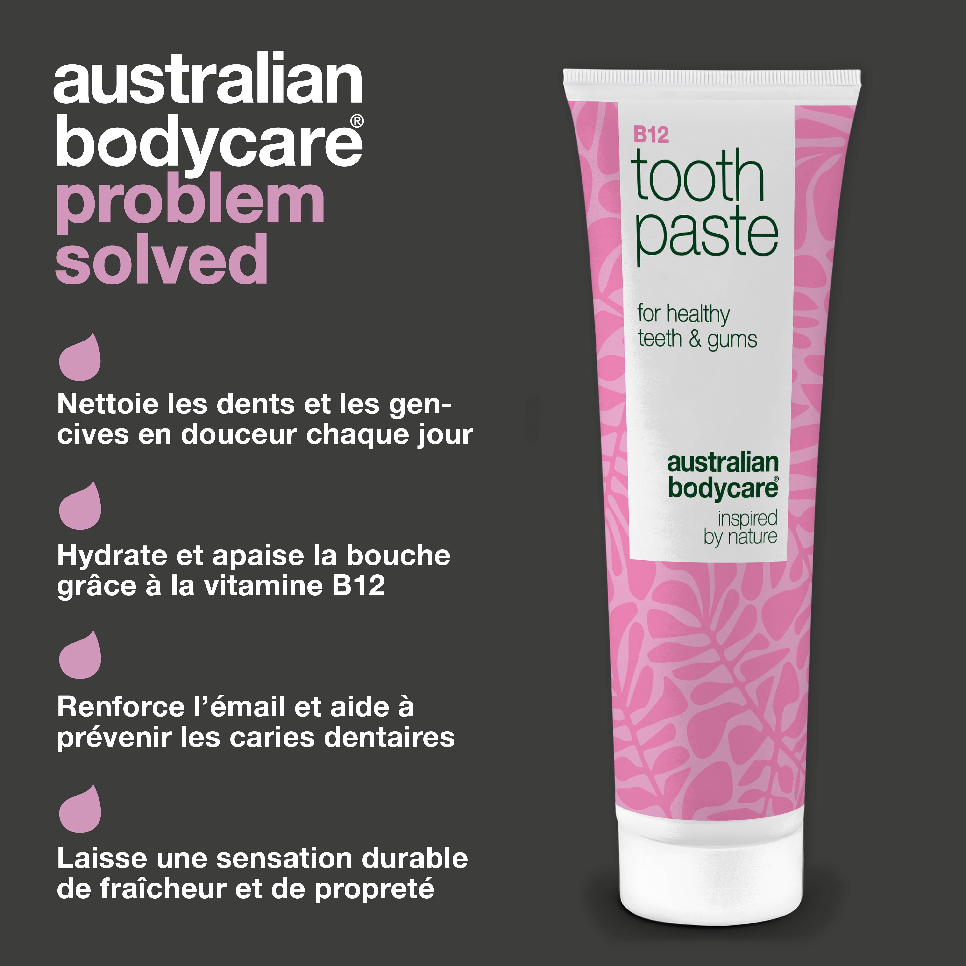 Dentifrice Vitamine B12 soulage la bouche sèche et apaise les gencives. Rafraîchit durablement. Avec B12, fluorure, zinc, citron et menthe poivrée.