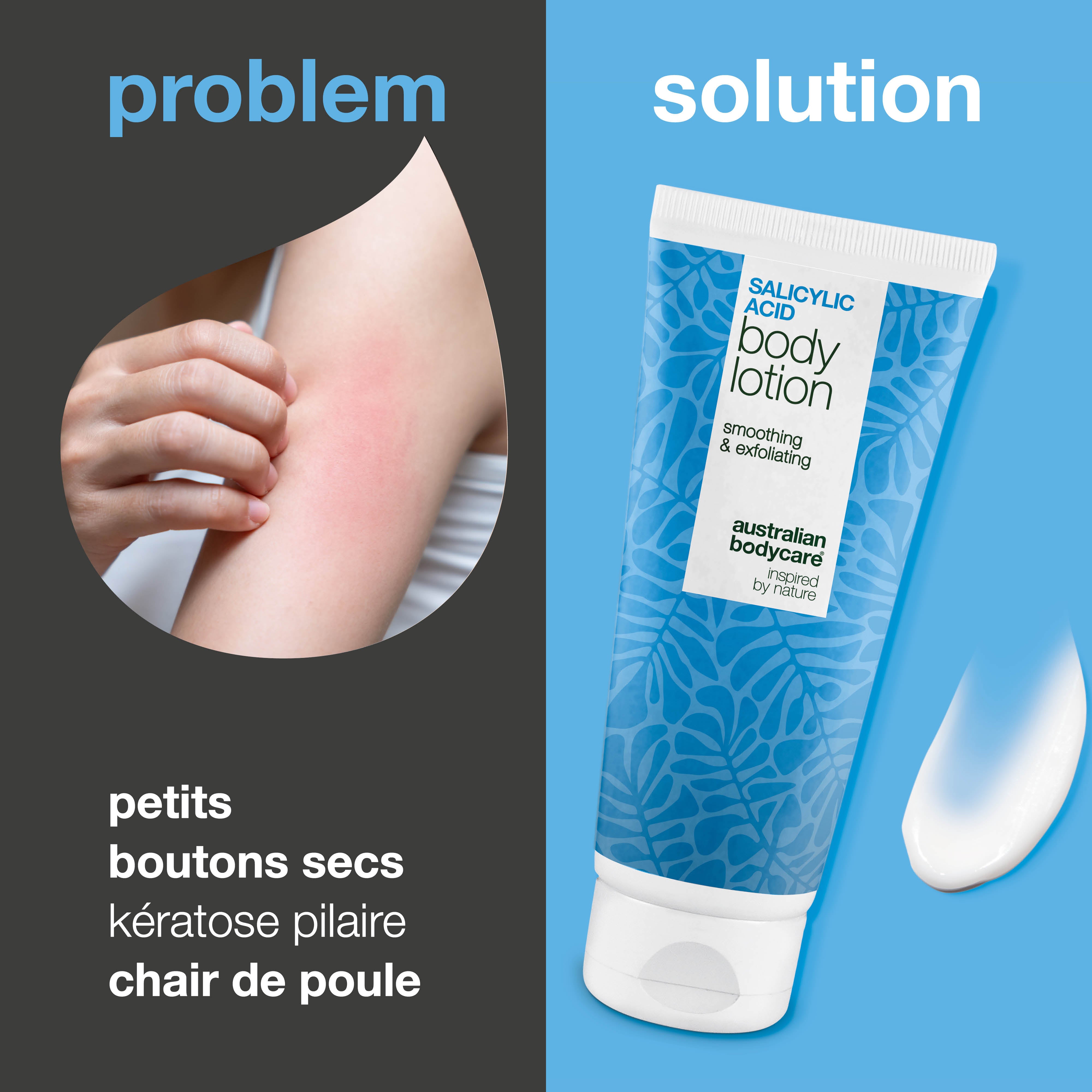 Lotion kératose pilaire qui adoucit la peau rugueuse et les petits boutons. Pour un usage quotidien. Avec acide salicylique, niacinamide et zinc PCA.