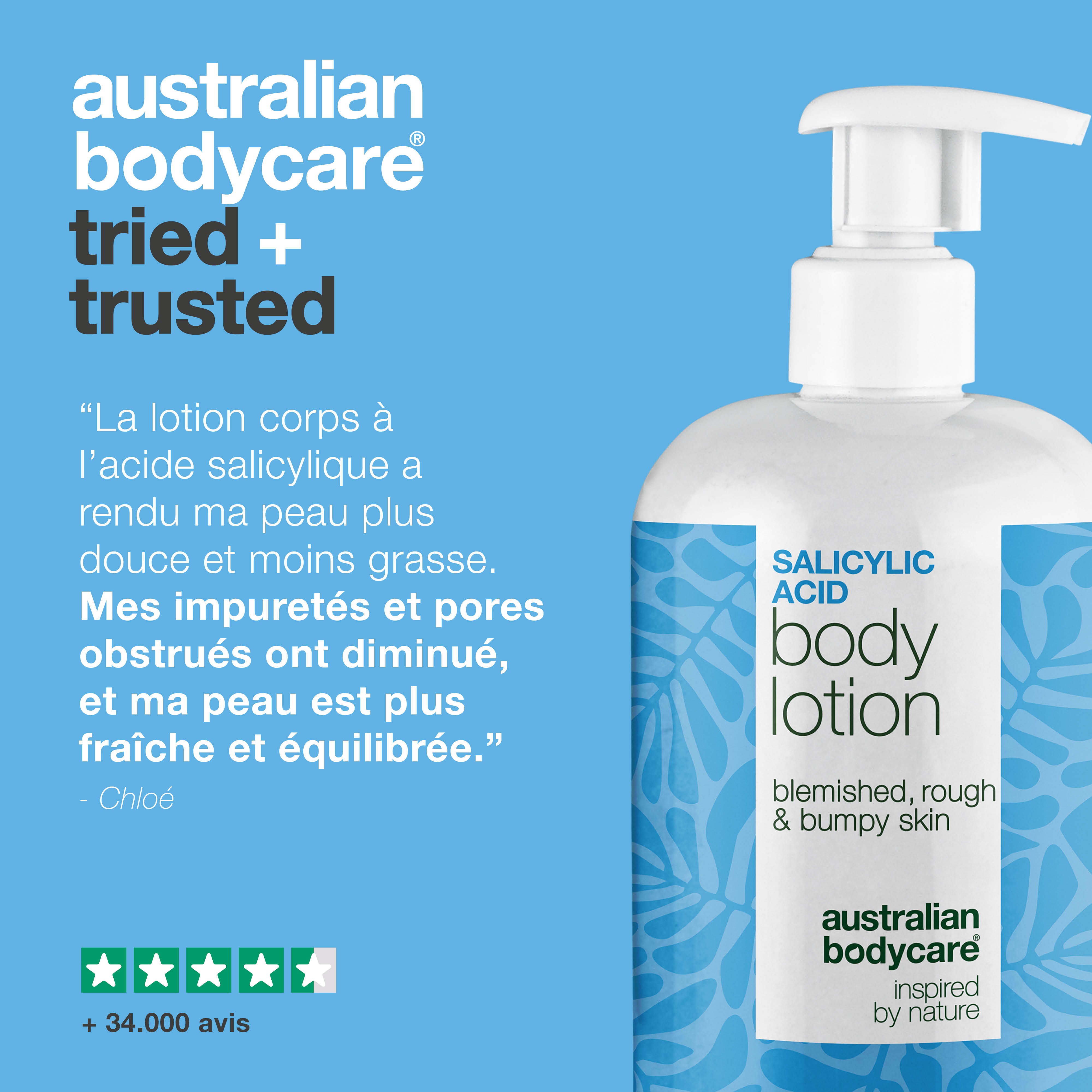 Lotion corps à l’acide salicylique – peau sèche et irrégulière — Lotion à l’acide salicylique qui exfolie, hydrate et aide à lisser la peau sèche et irrégulière. Idéale pour un usage quotidien.