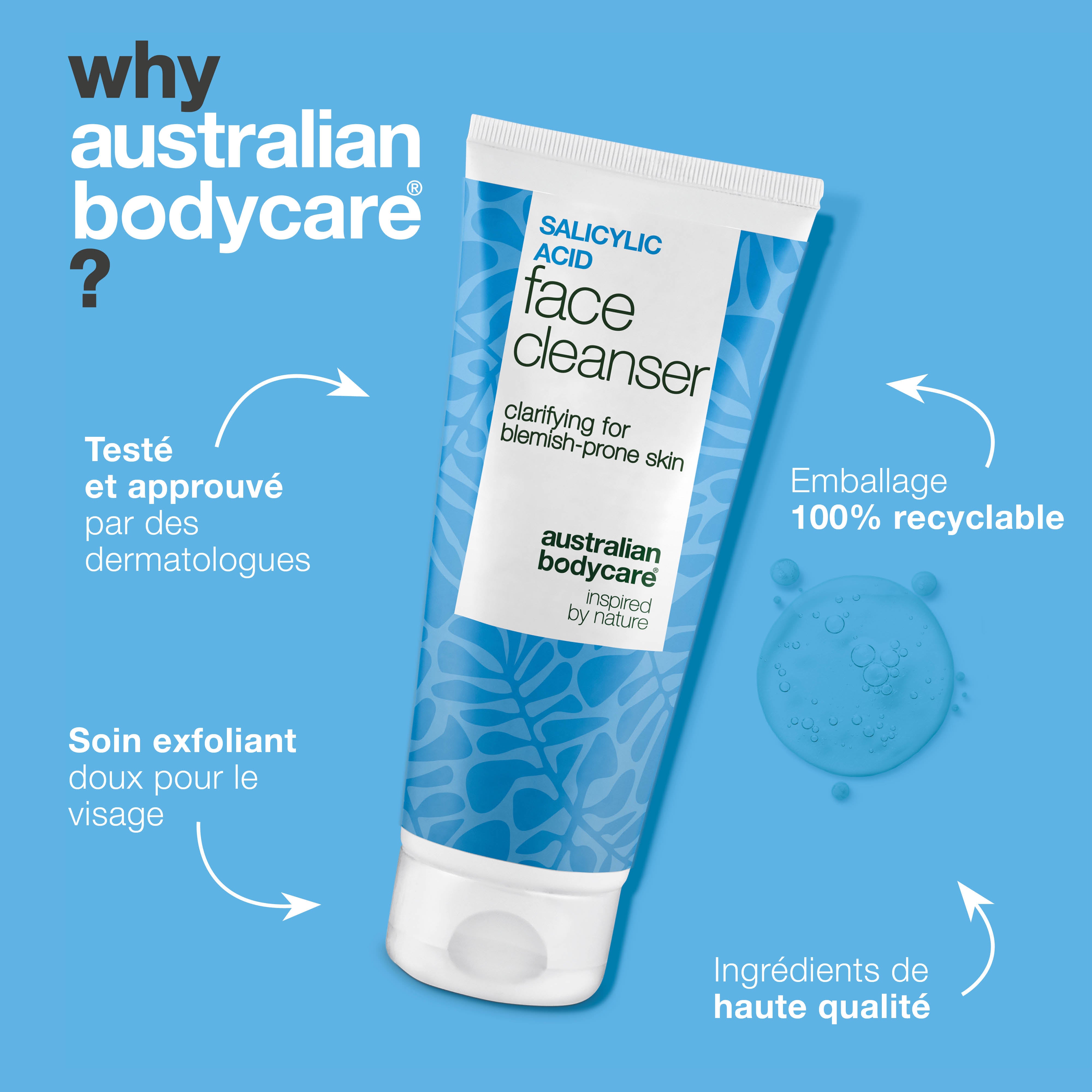 Nettoyant visage à l’acide salicylique – élimine boutons et points noirs, purifie la peau grasse