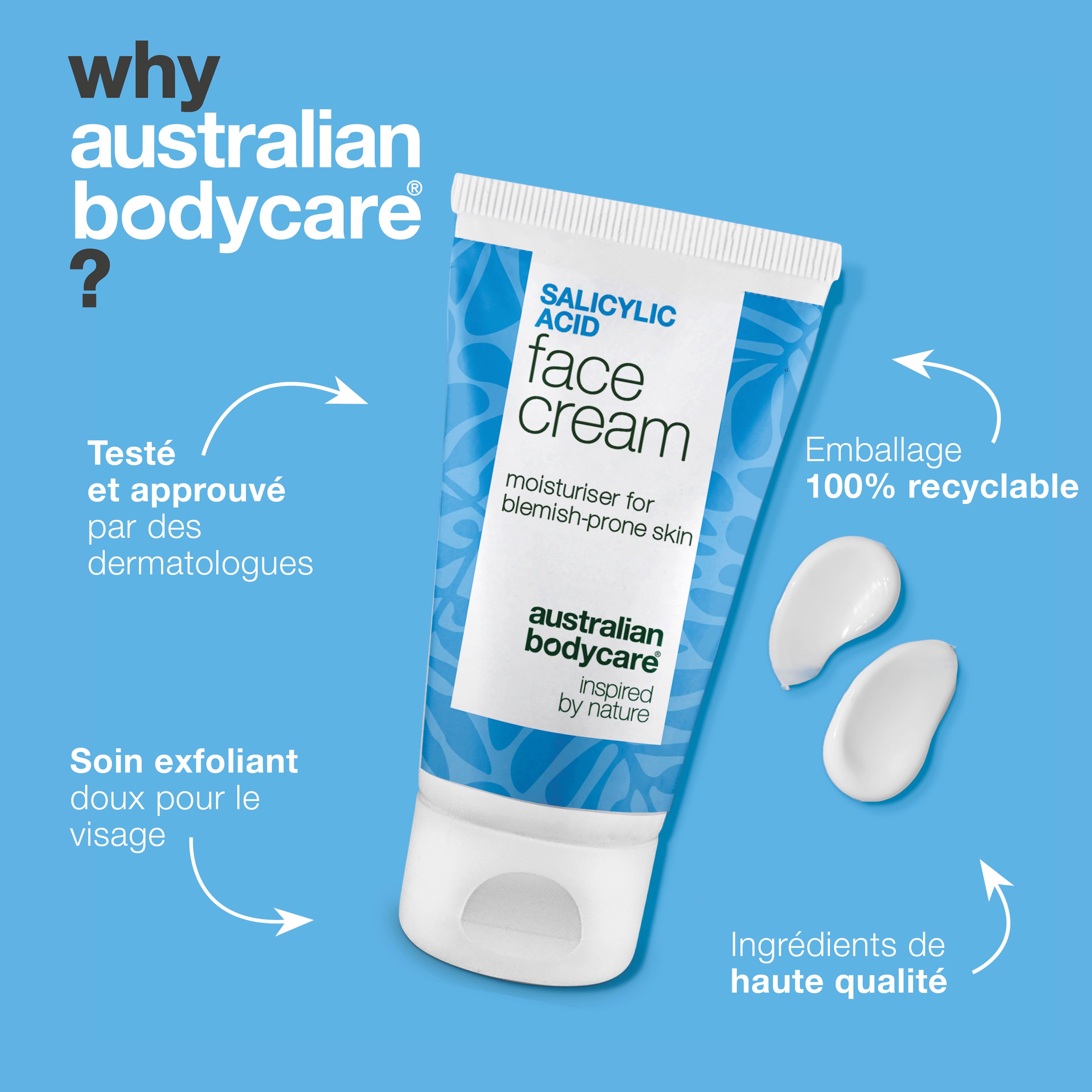 Crème visage à l’acide salicylique – réduit boutons et points noirs, purifie les pores et matifie la peau grasse