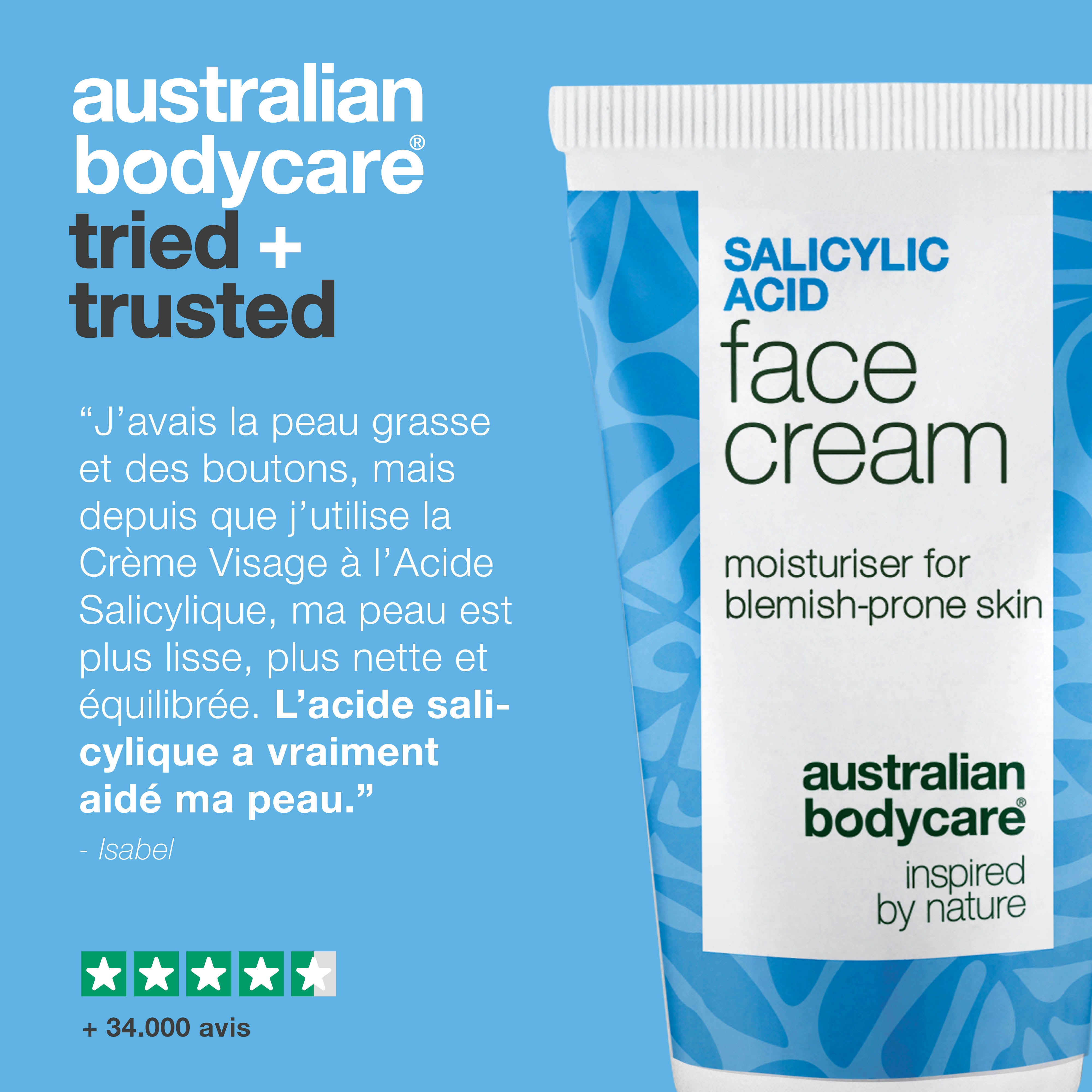 Crème visage à l’acide salicylique – réduit boutons et points noirs, purifie les pores et matifie la peau grasse