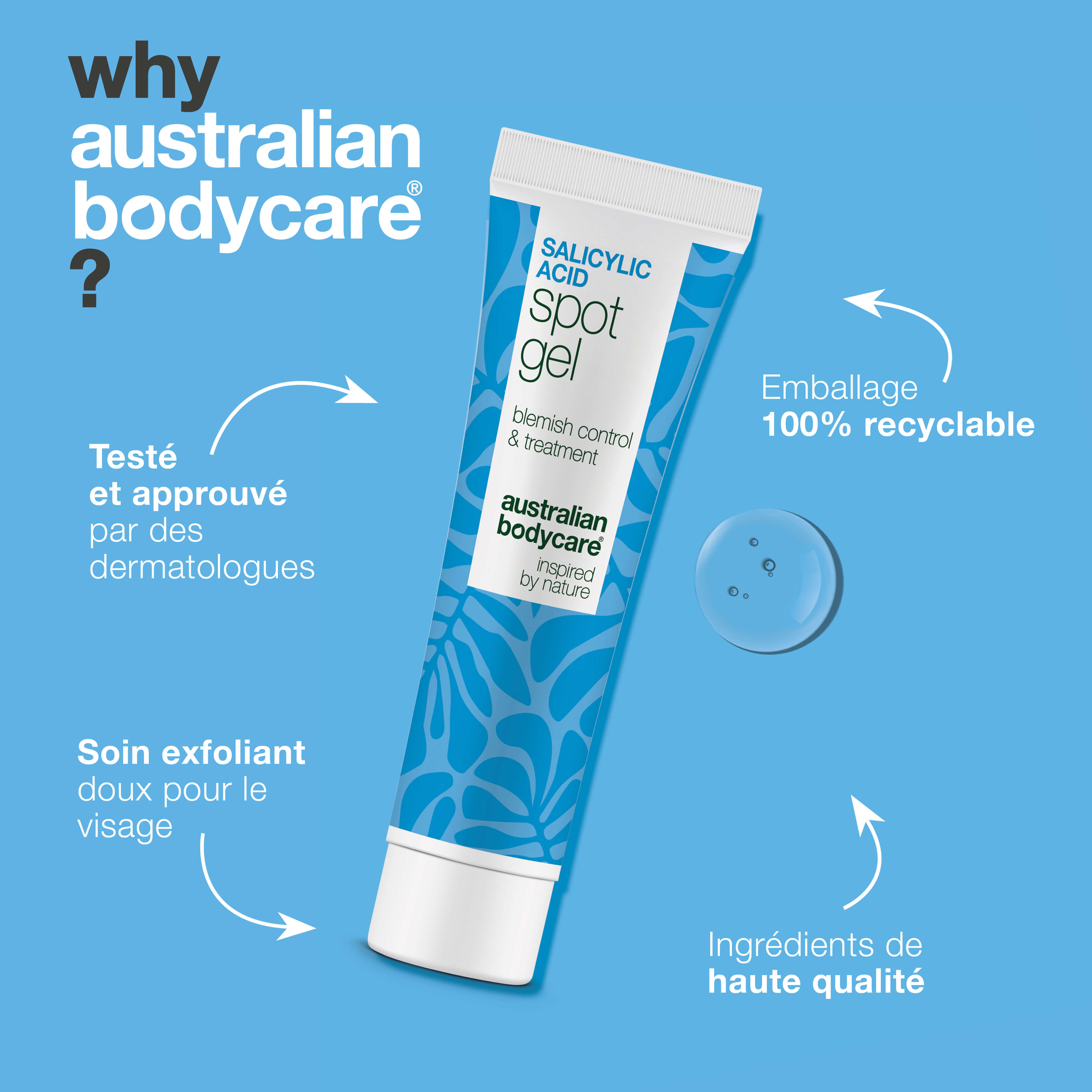 Gel Ciblée à l’Acide Salicylique pour boutons et pores — Gel Ciblée à l’Acide Salicylique nettoie les pores, élimine le sébum et affine la peau grâce à l’acide salicylique.