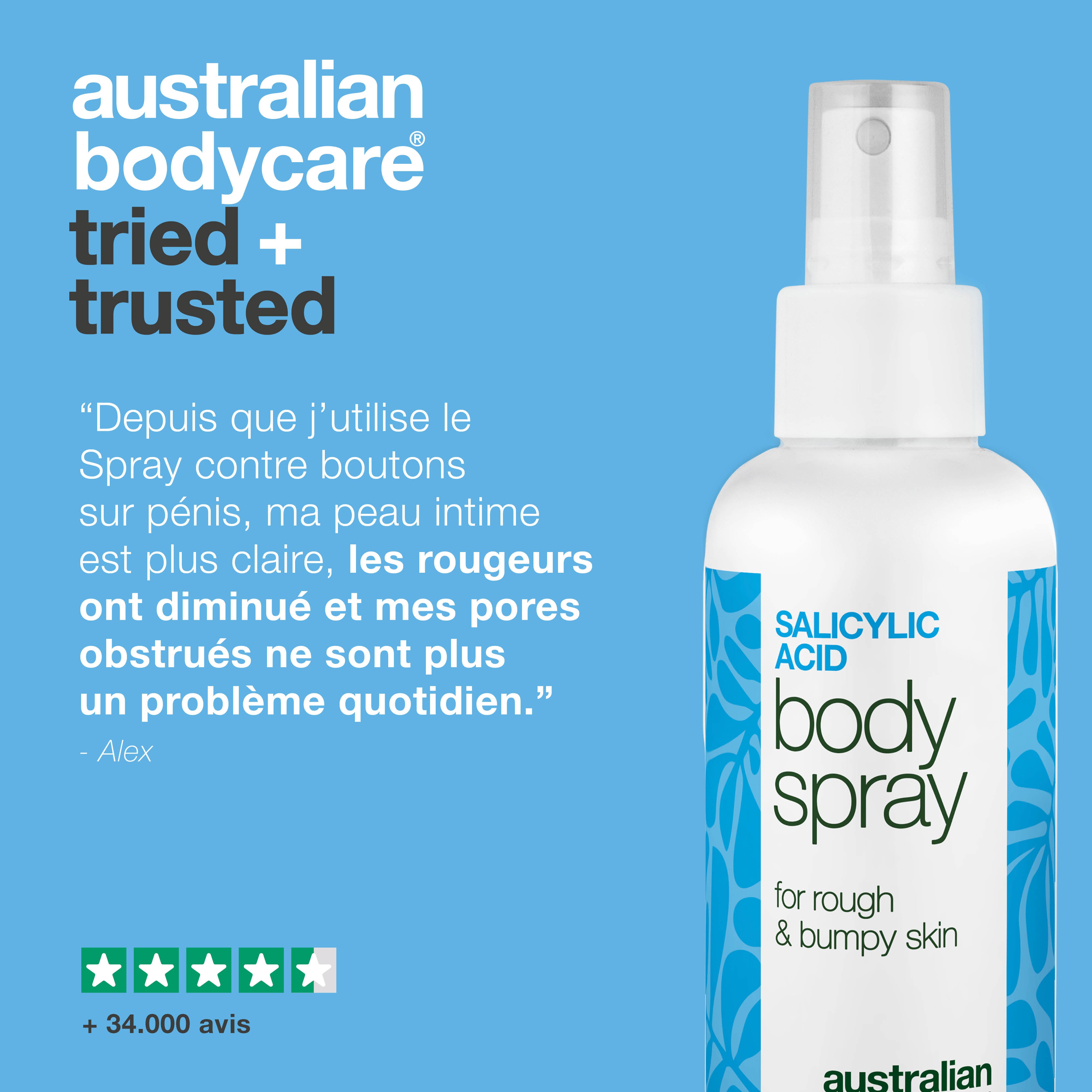 Spray pour boutons sur le pénis nettoie les pores et prévient les éruptions. Formulé avec acide salicylique, acide glycolique, glycérine, panthénol, zinc.