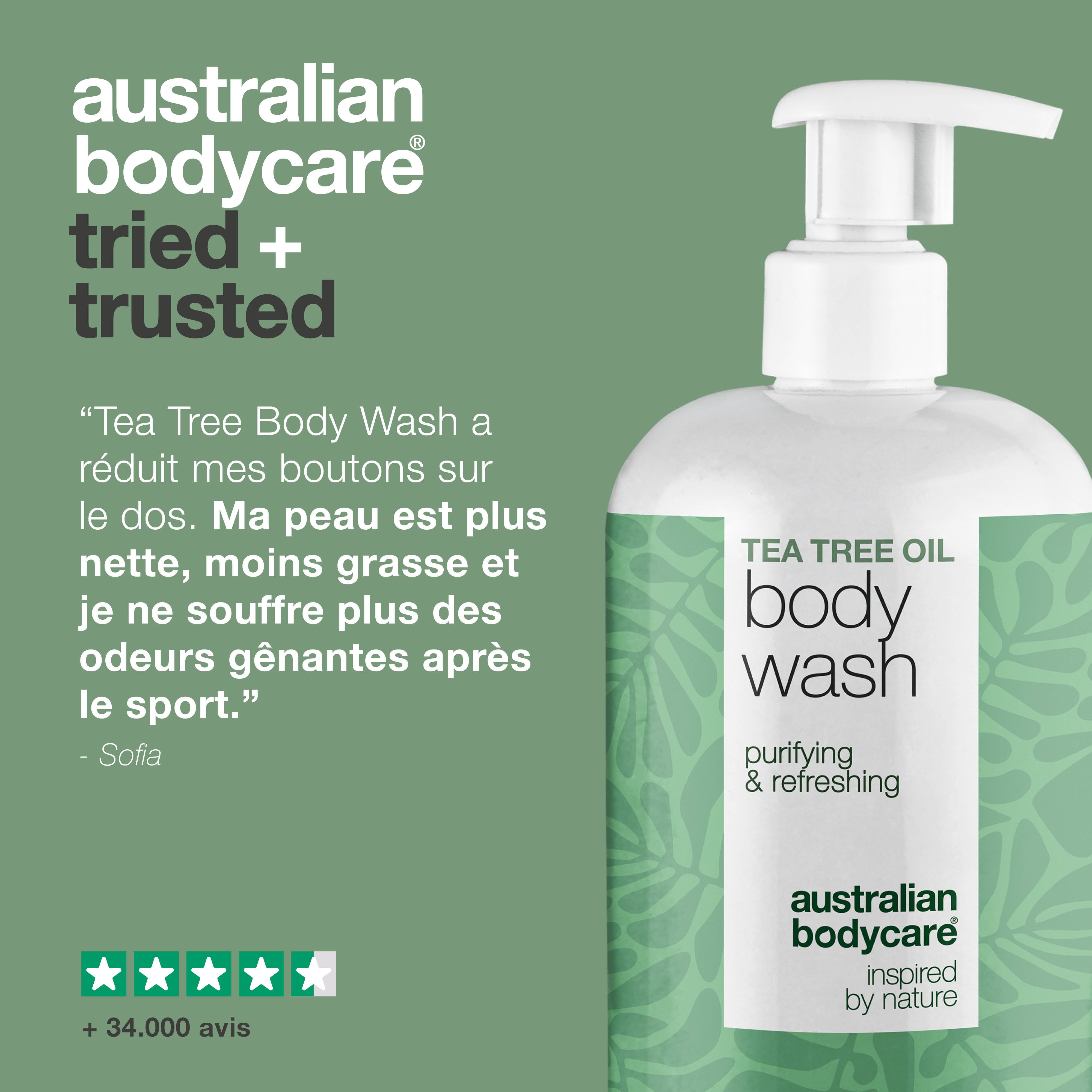 Gel douche Tea Tree contre boutons, odeurs et démangeaisons – avec Tea Tree Oil et Zinc PCA