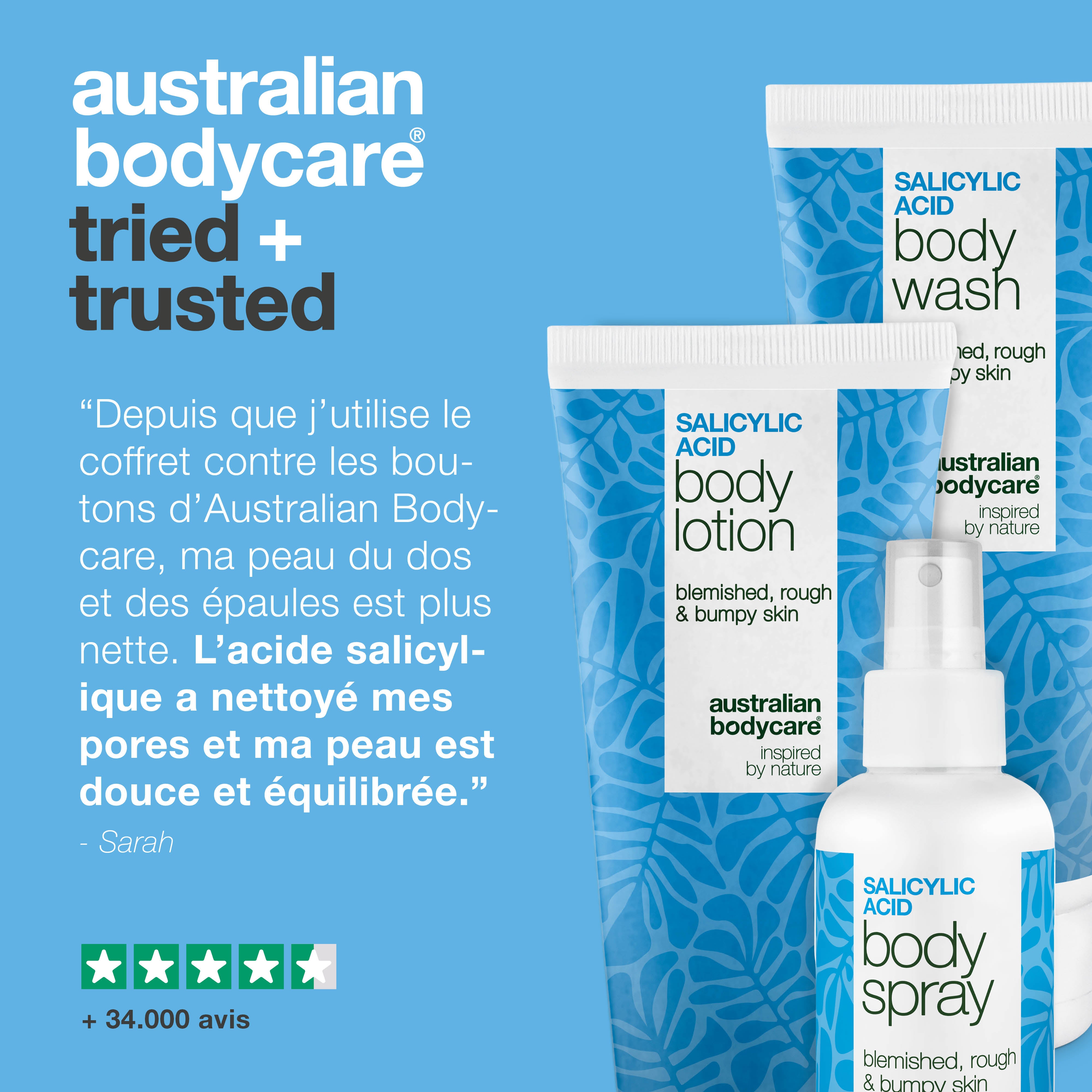 Coffret contre les boutons – routine 3 étapes à l’acide salicylique — Soin du corps pour boutons et impuretés. À base d’acide salicylique et de niacinamide pour purifier, apaiser et équilibrer la peau