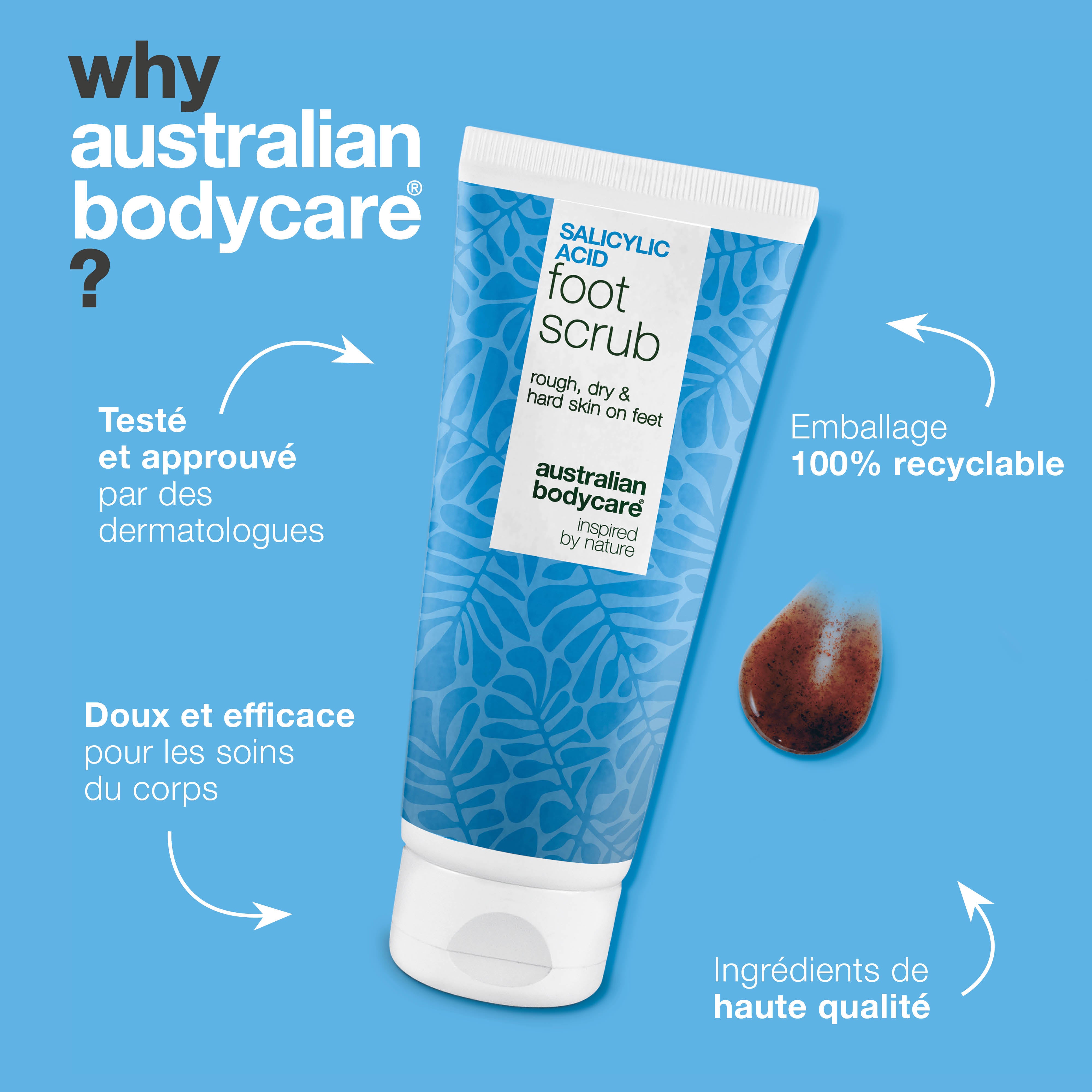 Gommage pieds exfoliant à l’acide salicylique contre peau sèche et rugueuse