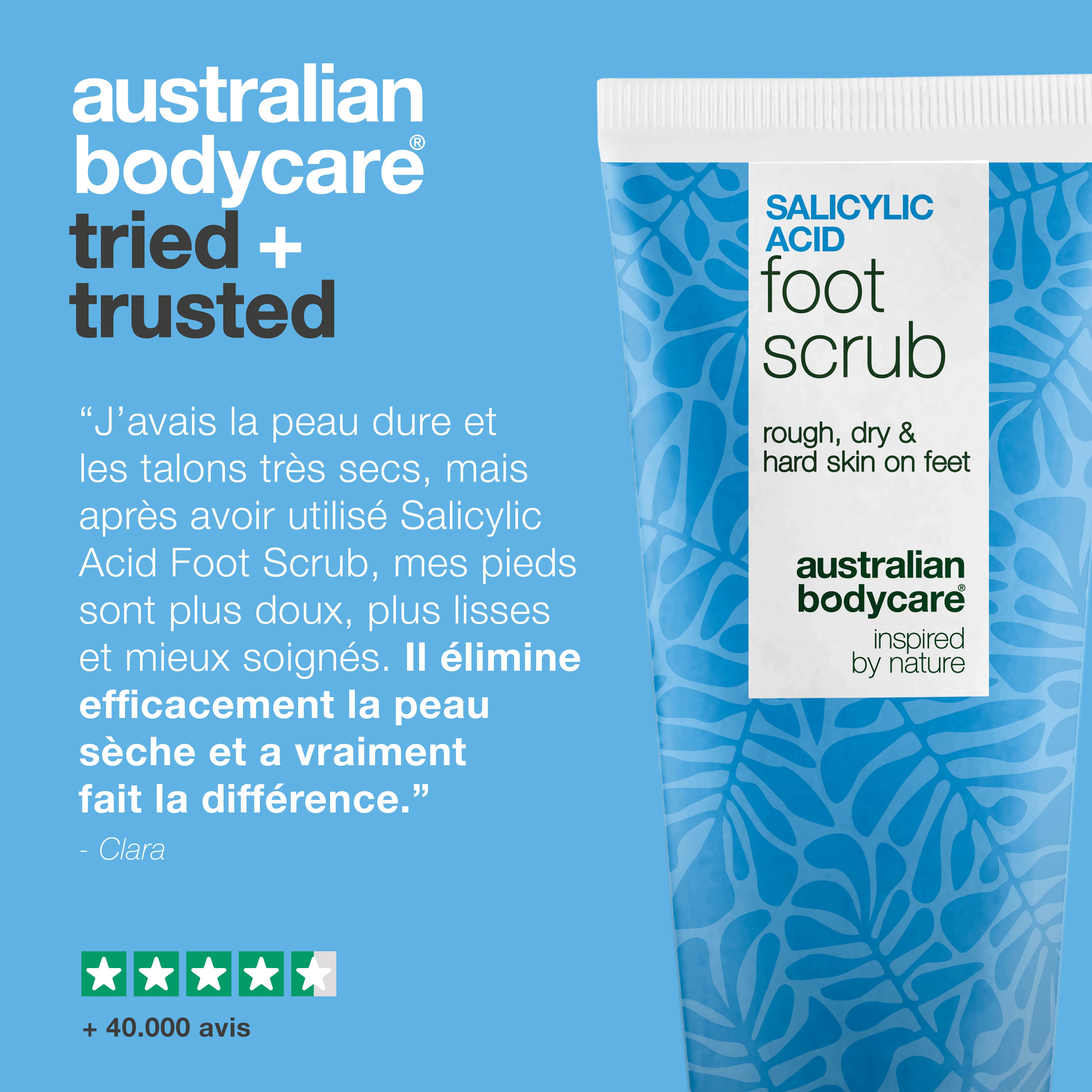 Gommage pieds exfoliant à l’acide salicylique contre peau sèche et rugueuse