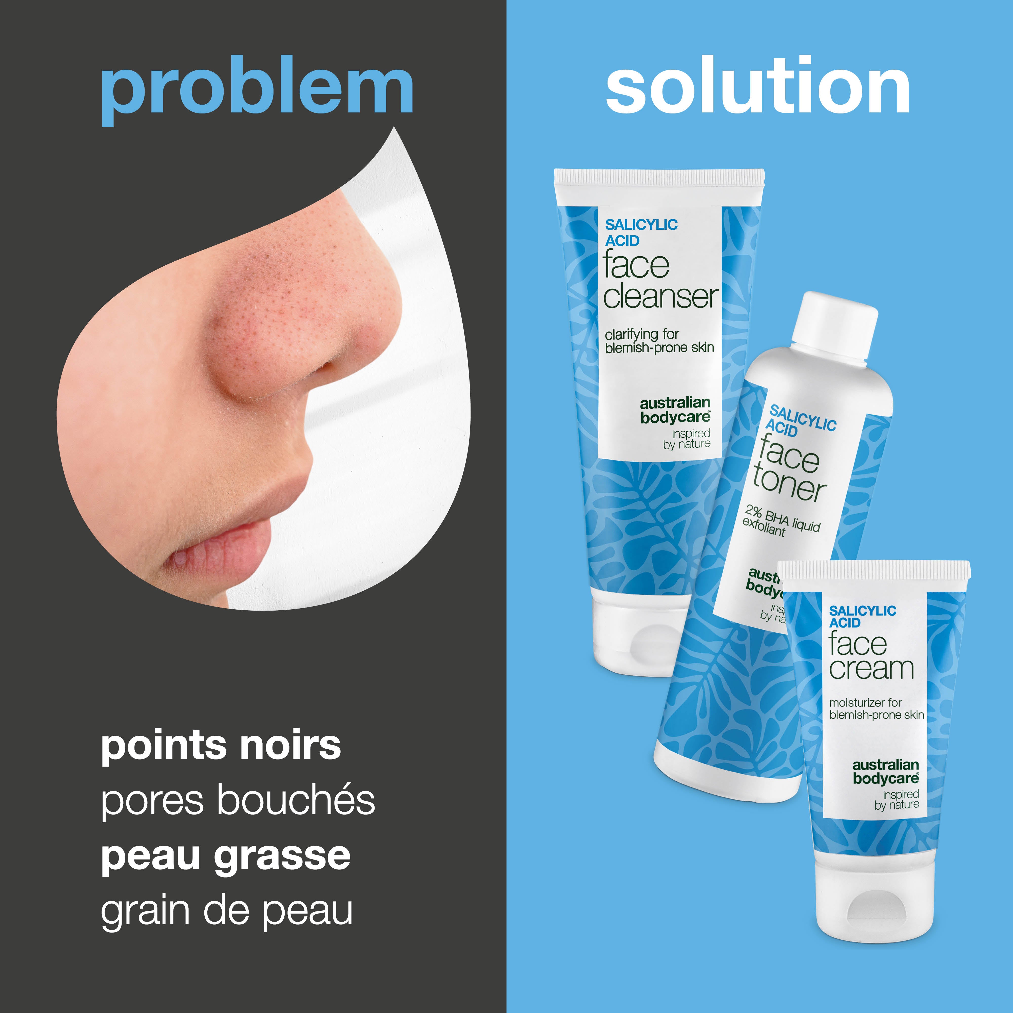 Coffret contre les points noirs et pores obstrués – routine exfoliante à l’acide salicylique pour une peau lisse