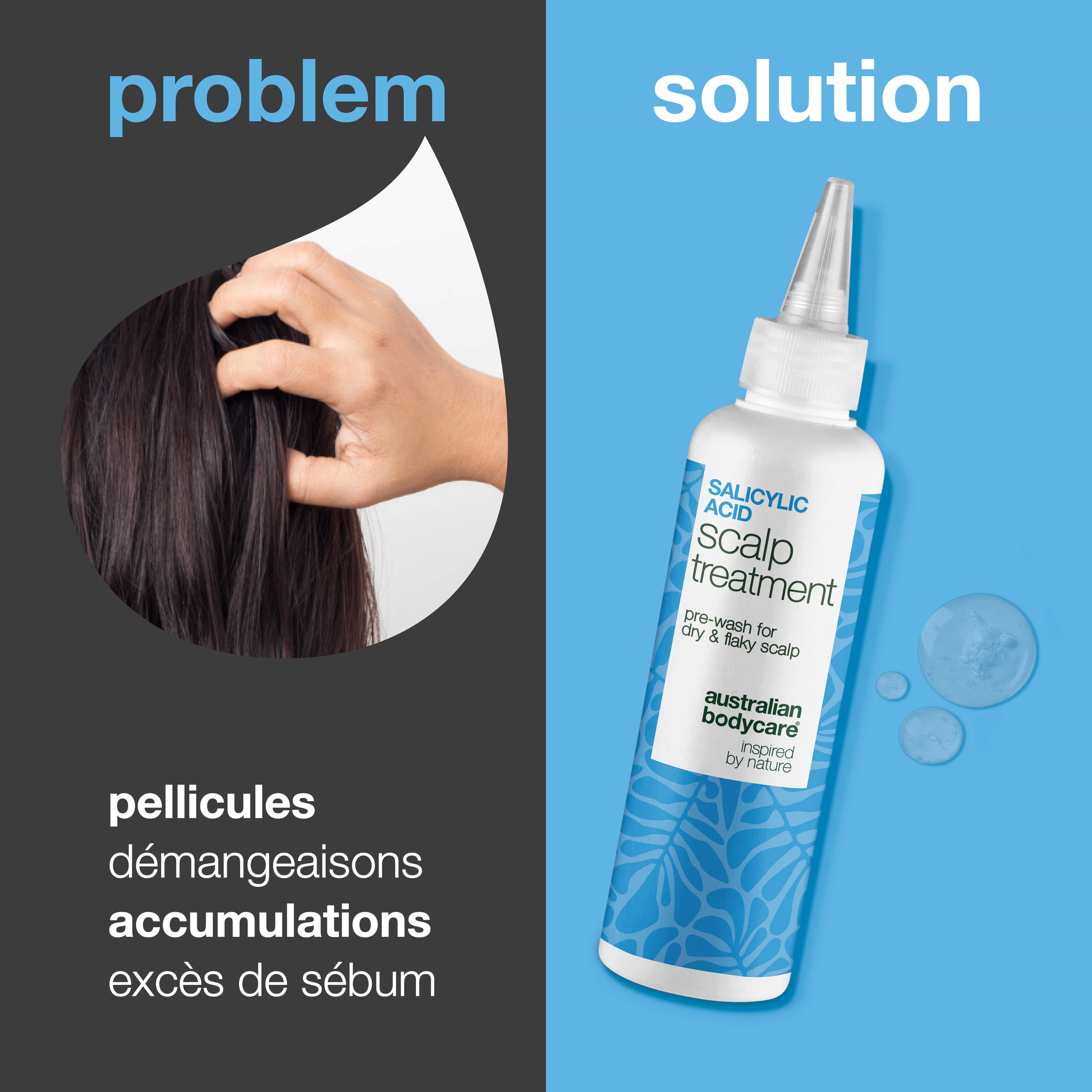 Cure cuir chevelu à l’acide salicylique anti-gras et anti-squames — Le soin à l'acide salicylique calme démangeaisons et pellicules. Avant shampooing pour exfolier à l'acide salicylique.