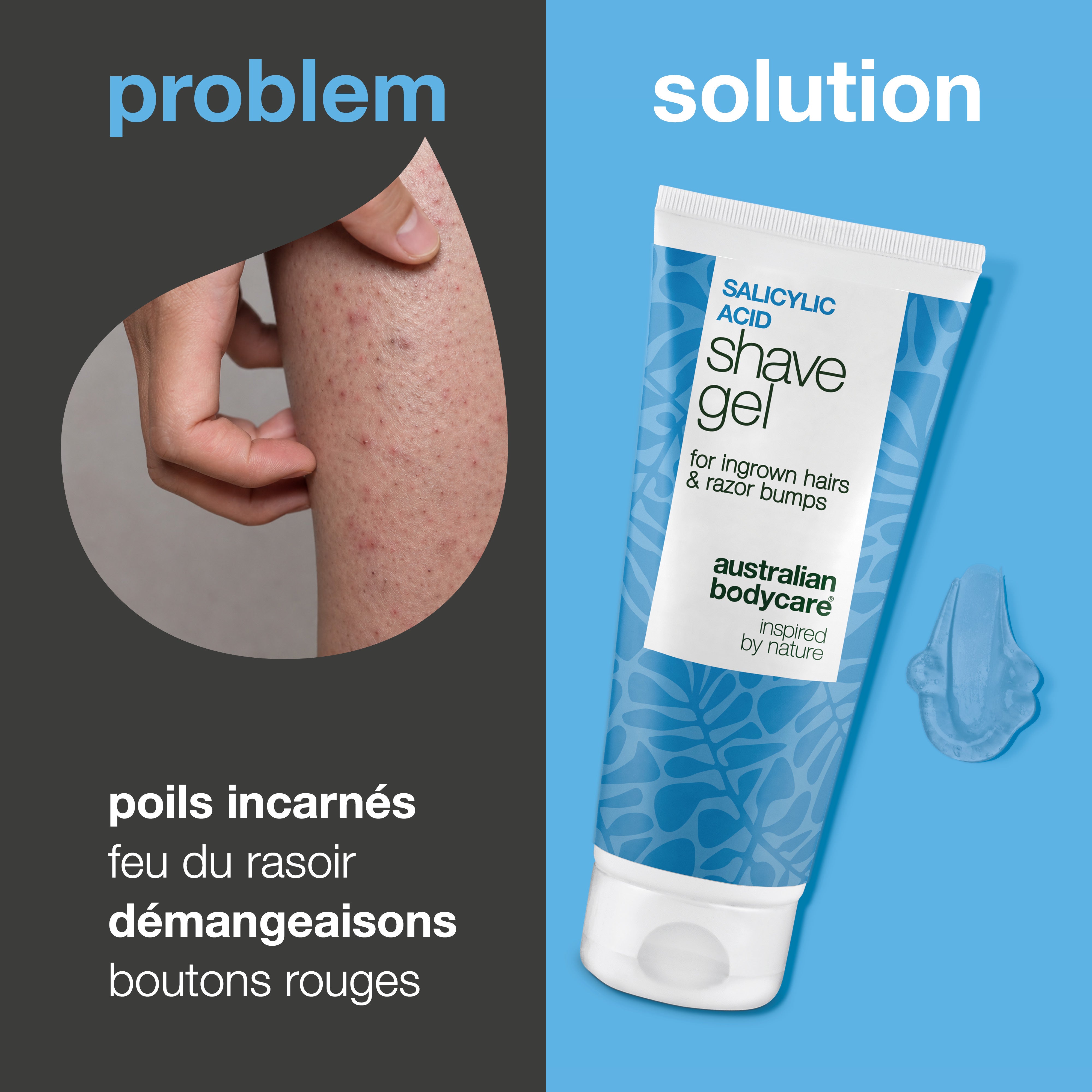 Gel de rasage acide salicylique – Anti-poils incarnés — Gel de rasage à l'acide salicylique contre les poils incarnés. Enrichi en glycérine et panthénol pour un rasage sans irritation.
