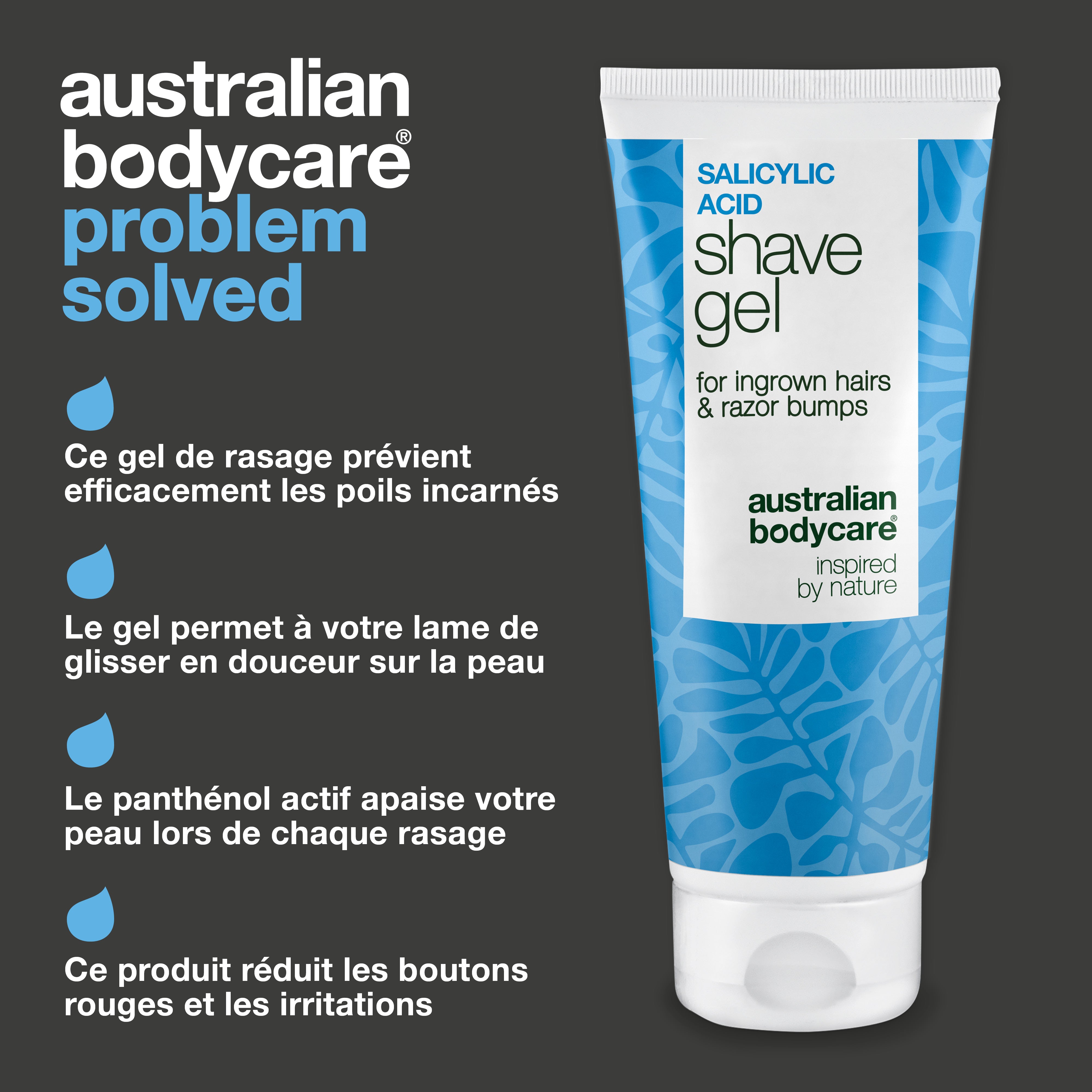 Gel de rasage acide salicylique – Anti-poils incarnés — Gel de rasage à l'acide salicylique contre les poils incarnés. Enrichi en glycérine et panthénol pour un rasage sans irritation.