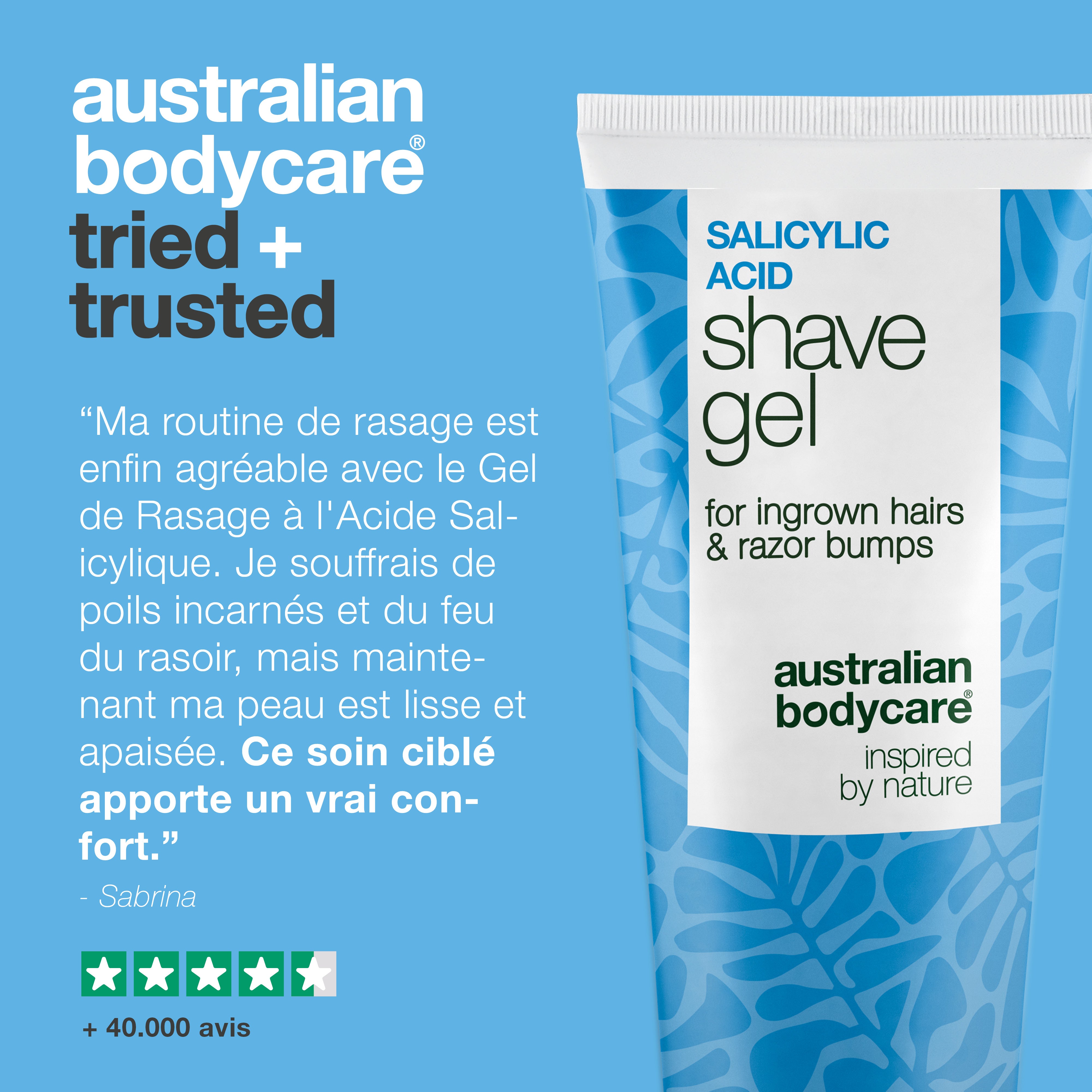 Gel de rasage acide salicylique – Anti-poils incarnés — Gel de rasage à l'acide salicylique contre les poils incarnés. Enrichi en glycérine et panthénol pour un rasage sans irritation.
