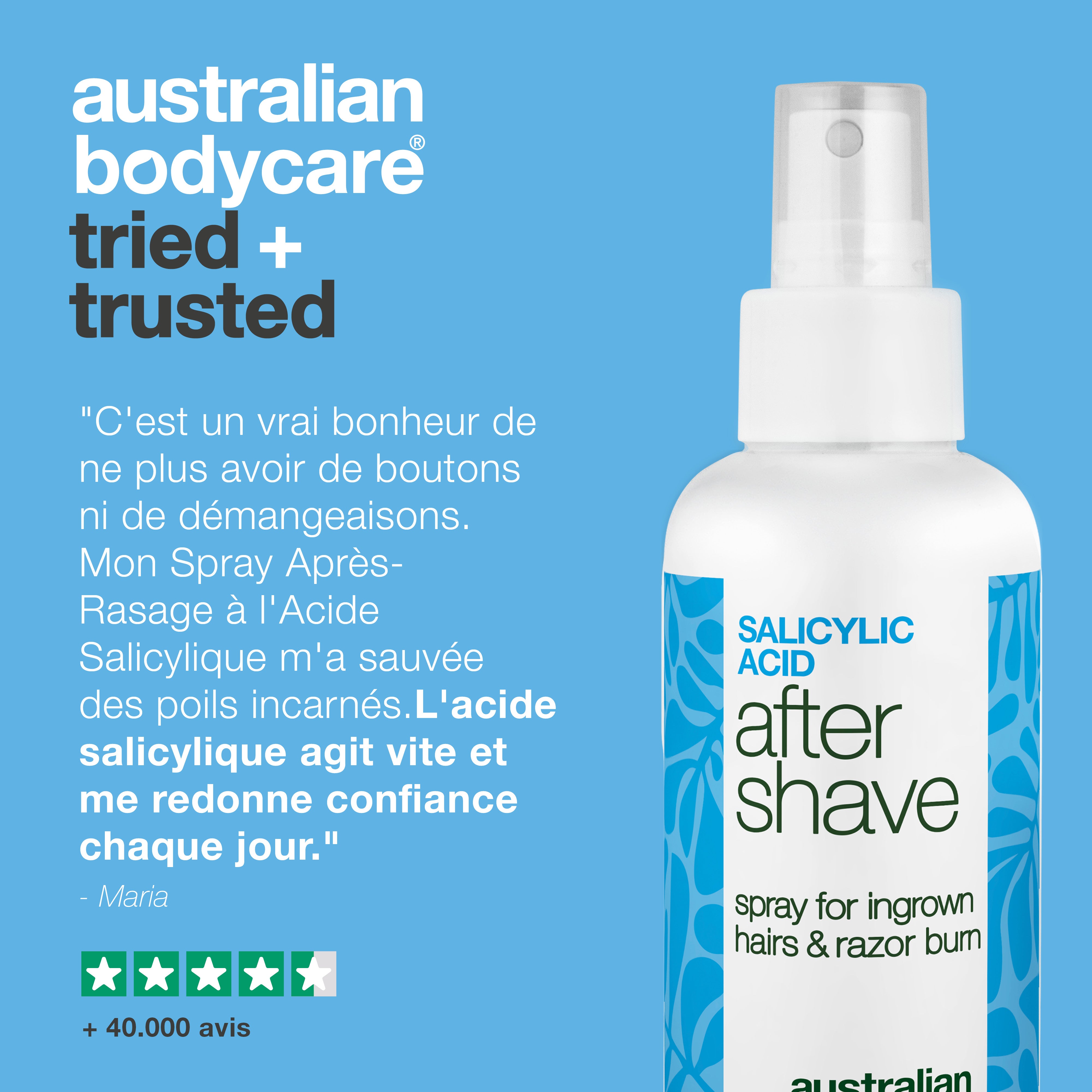 Spray Après-Rasage Acide Salicylique anti-boutons — Spray après-rasage contre les boutons de rasage et poils incarnés. À l'acide salicylique et aloe vera pour apaiser les démangeaisons.