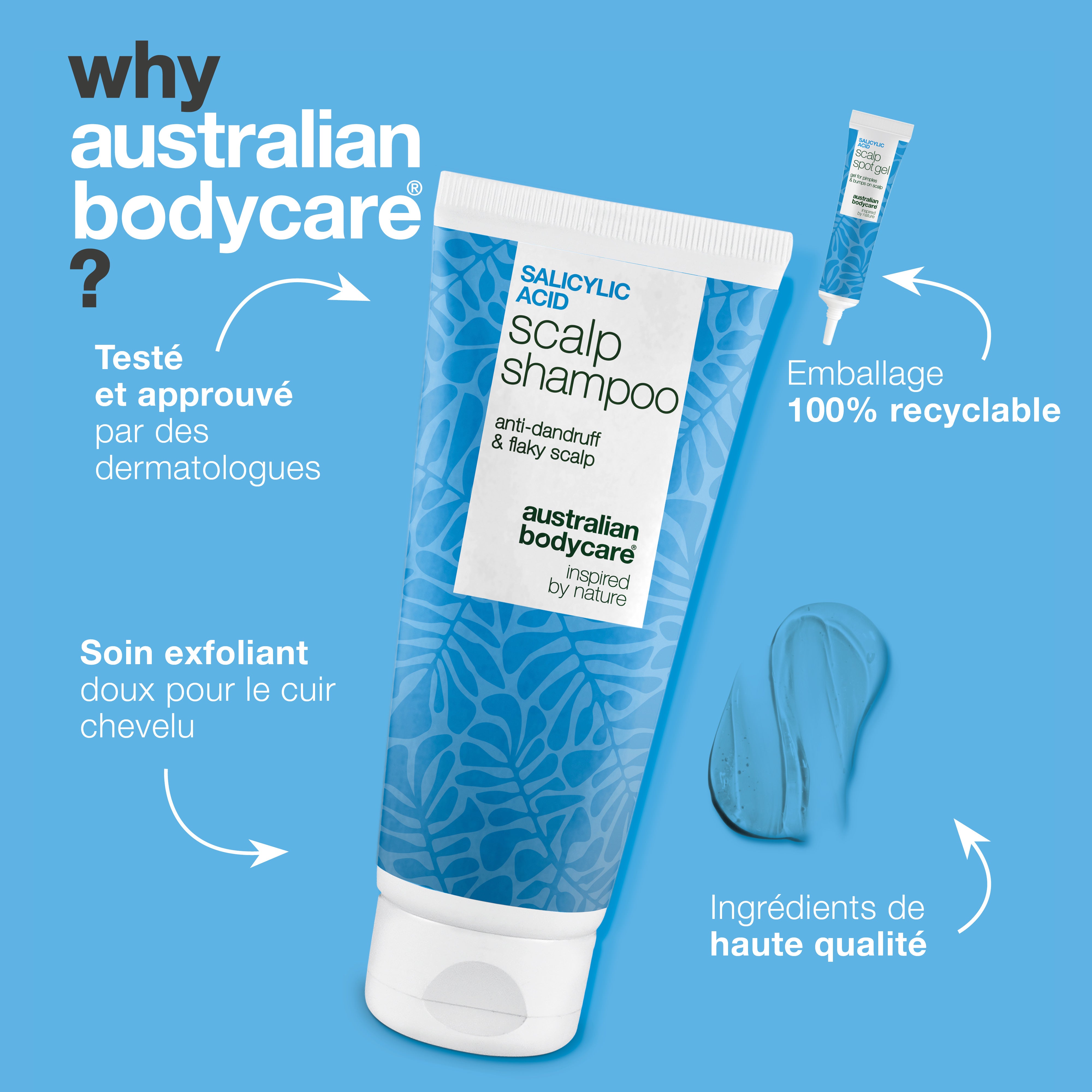 Pourquoi Australian Bodycare : testé et approuvé par des dermatologues, exfoliation douce et emballage 100 % recyclable