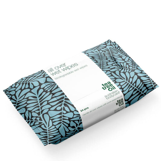 Lingettes démaquillantes peau sensible à l'huile de tea tree (24 pièces) - Nettoie et rafraîchit efficacement la peau du corps