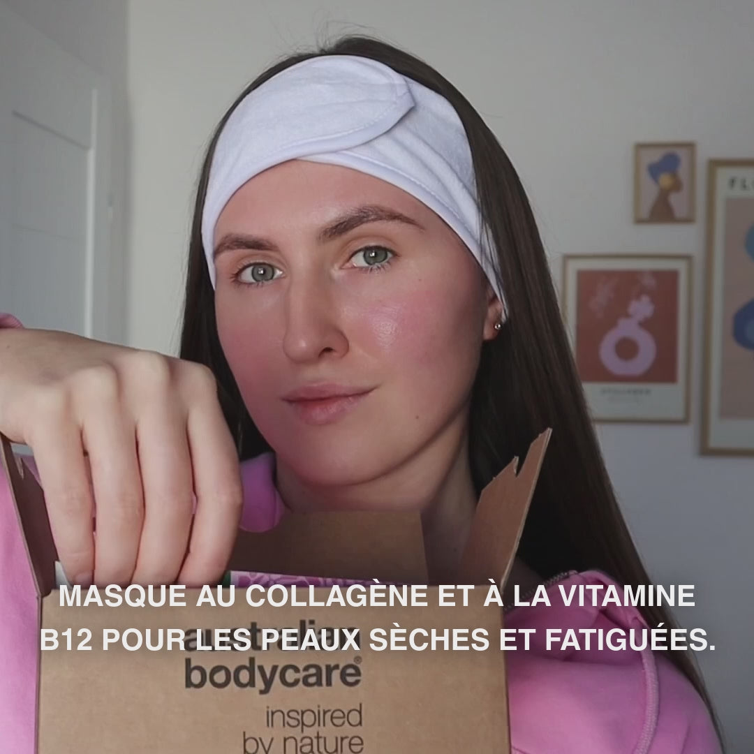 Masque Vitamine B12 Collagène pour peau sèche et fatiguée — Masque B12 Collagène pour peau sèche et terne. Avec B12, niacinamide, peptides, collagène et acide hyaluronique pour hydrater et lisser.