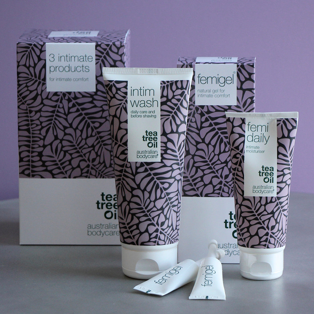 Kit de 3 produits pour les soins intimes à l'huile de tea tree — Soins intimes pour la sécheresse, les odeurs, les démangeaisons et autres problèmes intimes