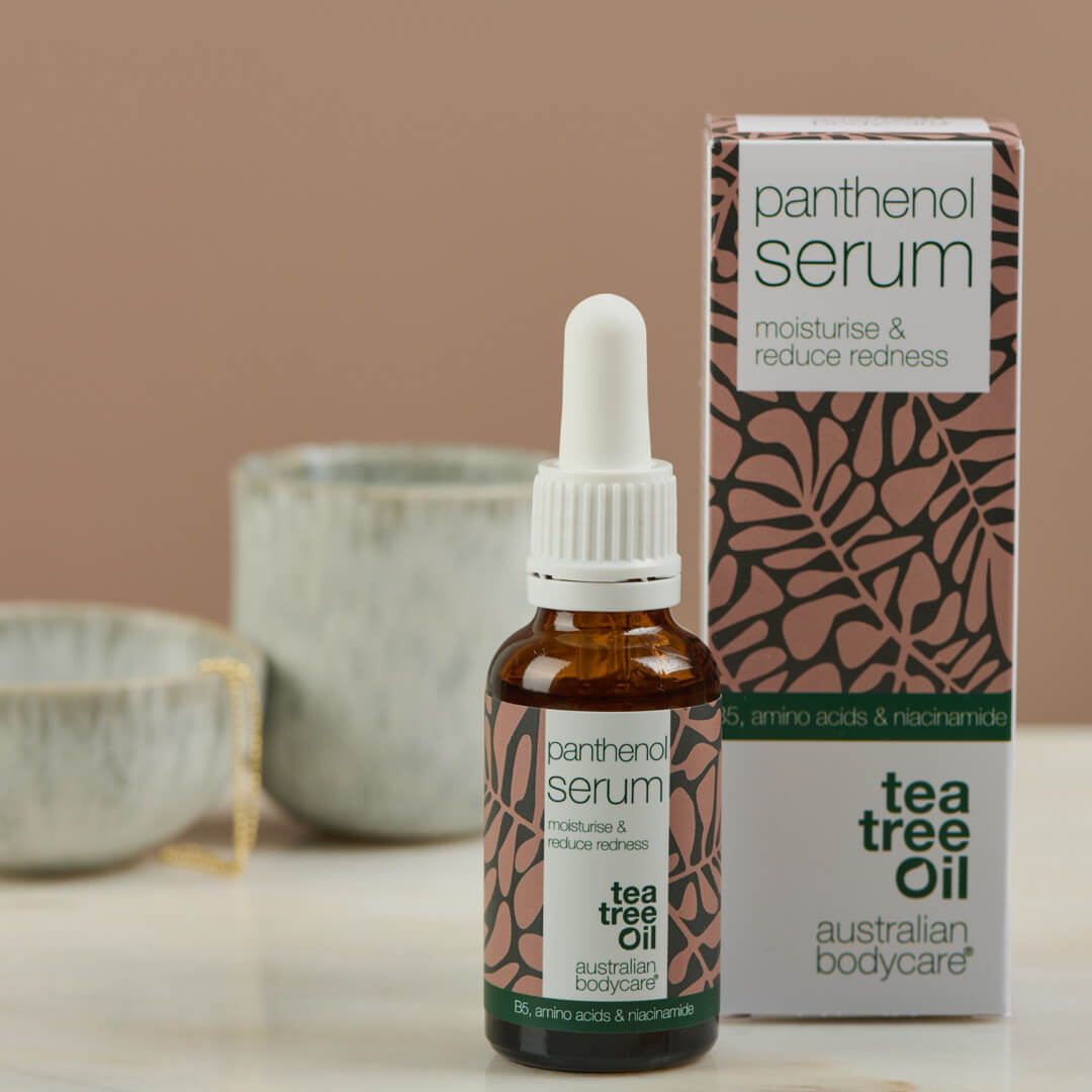 Sérum visage panthénol pour les rougeurs, les peaux sèches et délicates — Sérum à la Provitamine B5, au Niacinamide et à l’Huile de Tea Tree pour les soins des peaux sensibles, irritées, rougeurs et de la rosacée